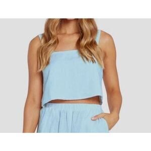Vitamin A Tallows Crop Top 100% Linen Light Blue Relaxed Beach Summer